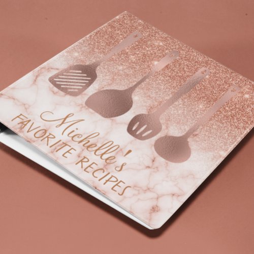 Rose Gold Personalized Recipe CookBook Marble 3 Ring Binder