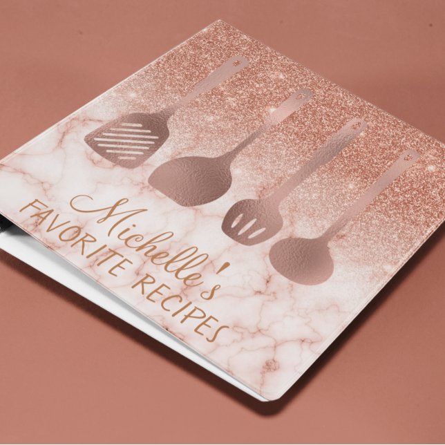Rose Gold Personalized Recipe CookBook Marble 3 Ring Binder (Creator Uploaded)