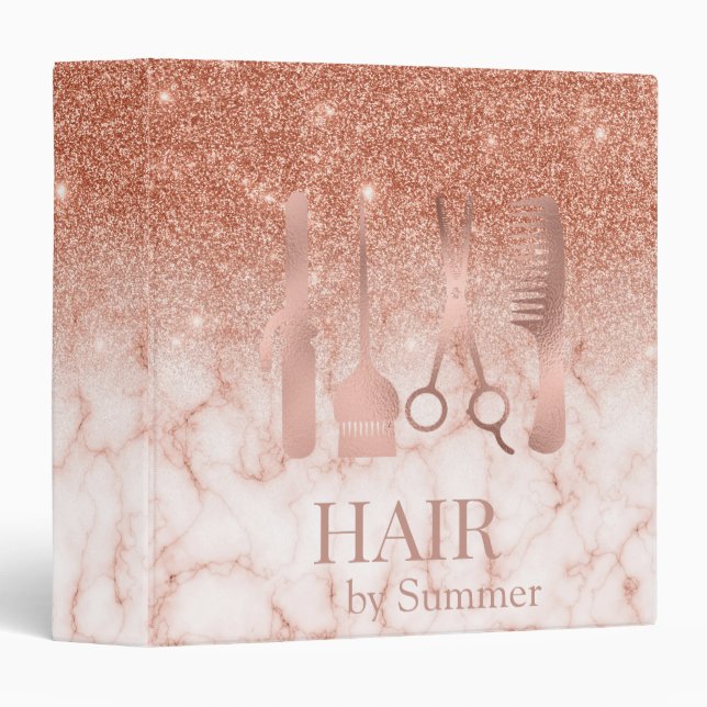 Rose Gold Personalized Salon Hair Stylist 3 Ring Binder (Front/Spine)