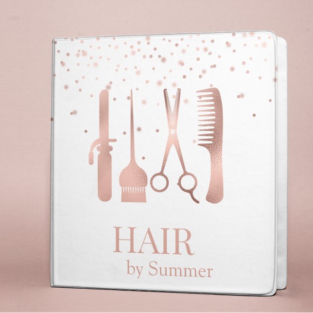 Rose Gold Personalized Salon Hair Stylist 3 Ring Binder (Creator Uploaded)