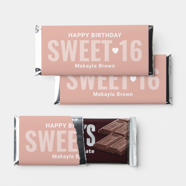 Rose Gold Personalized Sweet 16 Birthday Hershey Bar Favors (Front)