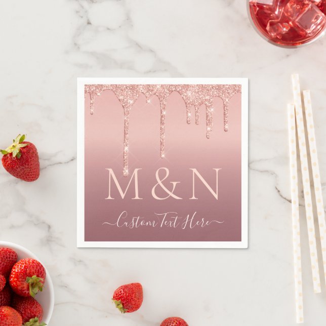 Rose Gold Personalized Text Letter Wedding Napkins (Insitu)