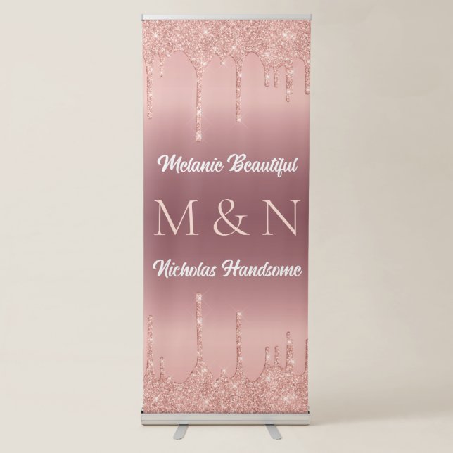 Rose Gold Personalized Wedding Retractable Banner (Front)