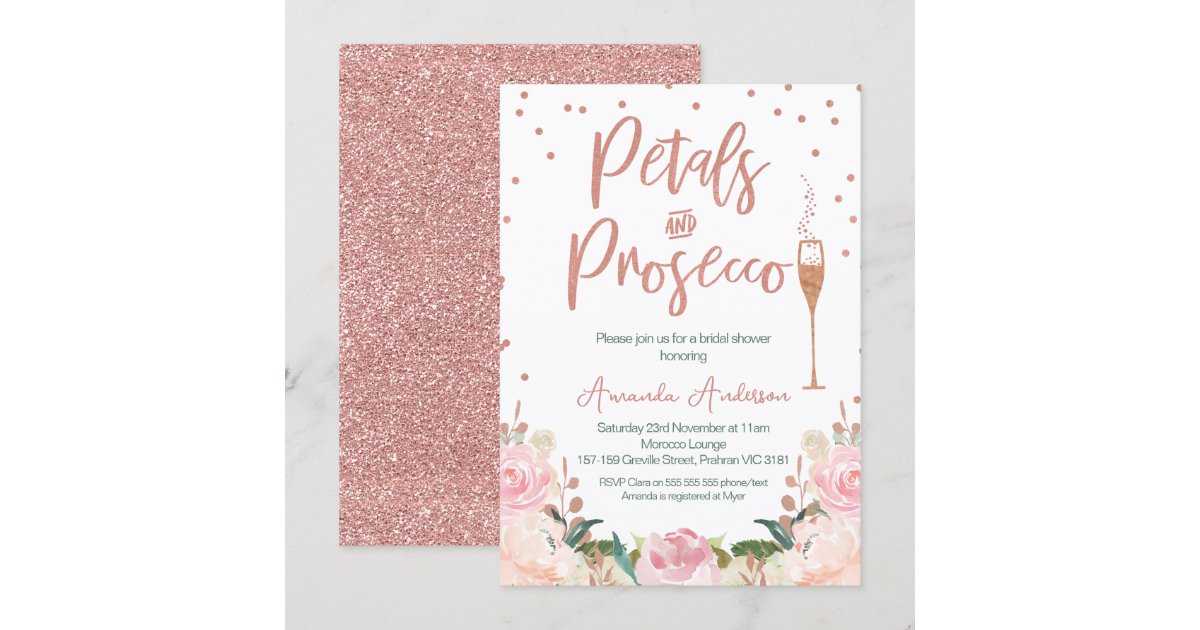 Rose Gold Petals Prosecco Bridal Shower Invitation Zazzle