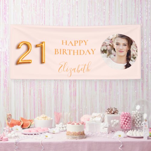 Rose gold photo 21st Birthday welcome Banner