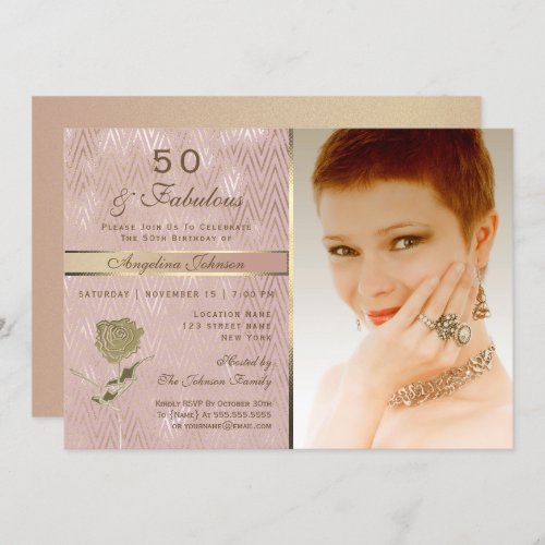 Rose Gold Photo 50th Birthday Invitation