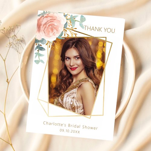 Rose gold photo Bridal Shower thank you card