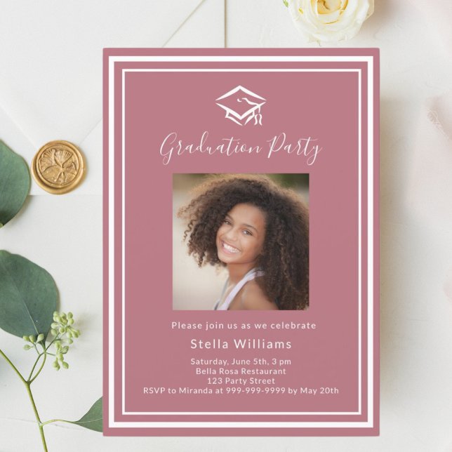 Rose gold photo cap Graduation Party Invitation (Creator Uploaded)
