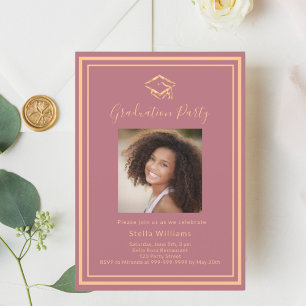 Rose gold photo cap Graduation Party Invitation