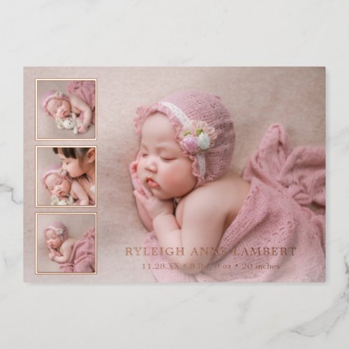 Rose Gold Photo Collage Girl Birth Announcement