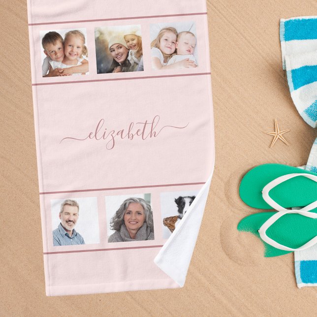 Rose gold photo collage monogram script hand towel  (Creator Uploaded)