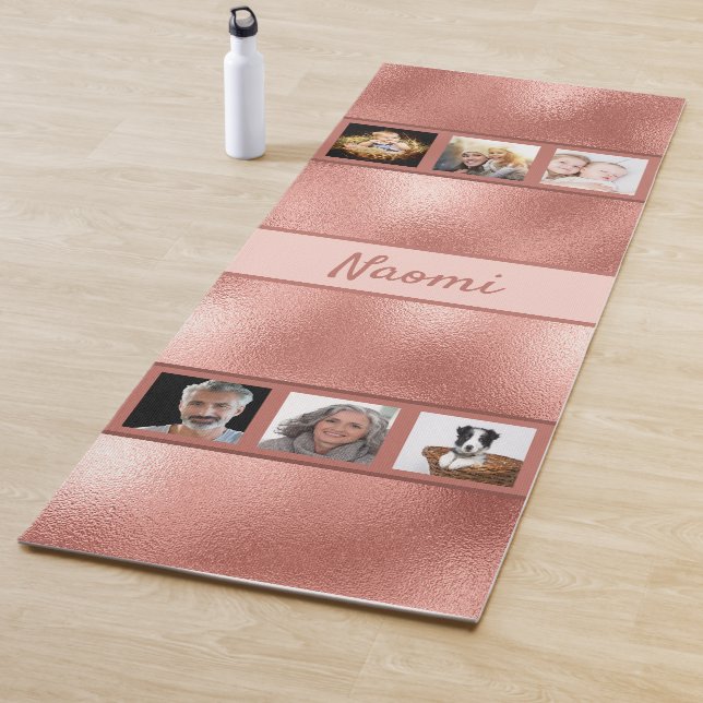 Rose gold photo collage name yoga mat (In Situ)