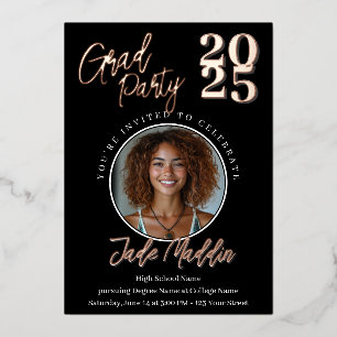 Rose Gold Photo Design High School Graduation Foil Invitation