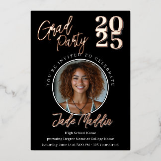  Rose Gold Photo Design High School Graduation Foil Invitation