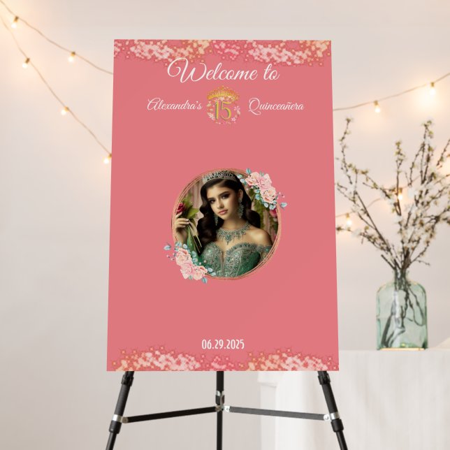 Rose Gold Photo Elegant Boho Quinceañera Guest Foam Board (In Situ (Stand))