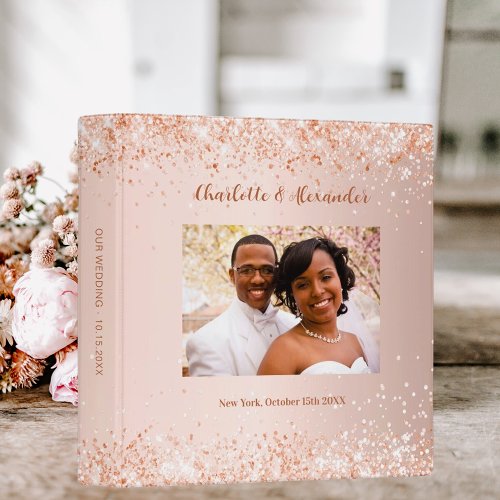 Rose gold photo glitter wedding album 3 ring binder