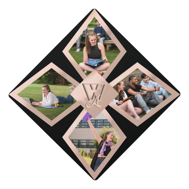 Rose Gold Photo Grad Cap Topper with Monogram (Front)