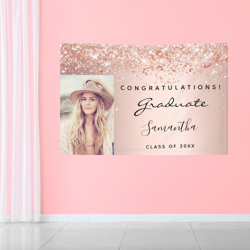 Rose gold photo graduation party banner