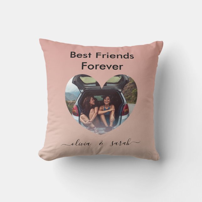 Rose Gold Photo Heart Best Friends Forever Throw Pillow (Front)