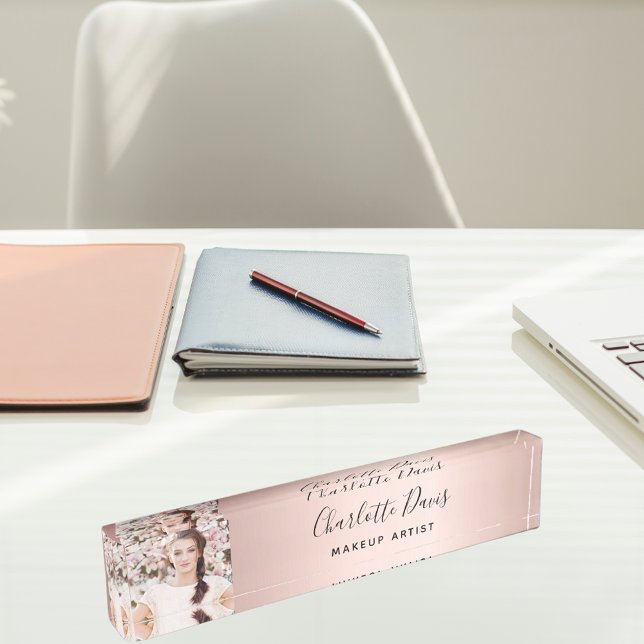 Rose gold photo monogram modern signature desk name plate (Creator Uploaded)