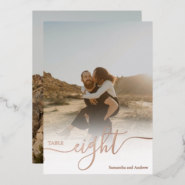 Rose Gold photo ombre chart wedding table number (Front/Back)