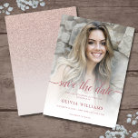 Rose Gold Photo Overlay Quinceañera Save the Date<br><div class="desc">Save the Date sweet fifteen Quinceañera invitation featuring a custom photo blush pink rose gold glitter ombre invite template that is easy to personalize. To resize and position your photo,  click on the "CUSTOMIZE IT" button.</div>