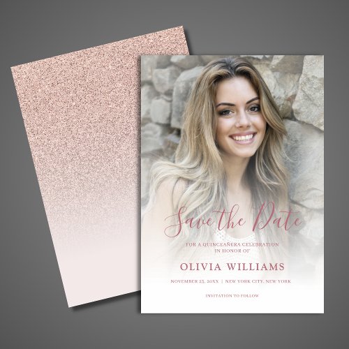 Rose Gold Photo Overlay Quinceaera Save the Date