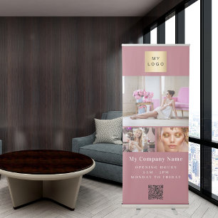 Rose gold photo QR code business logo Retractable Banner