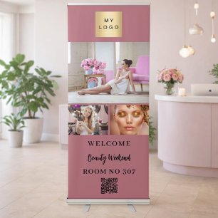 Rose gold photo QR code business logo seminar Retractable Banner