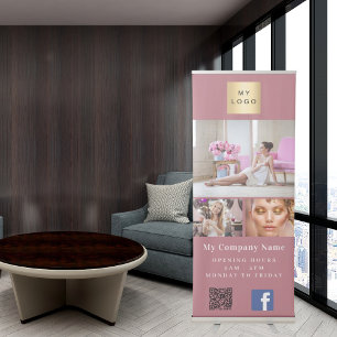 Rose gold photo QR code Facebook business logo Retractable Banner