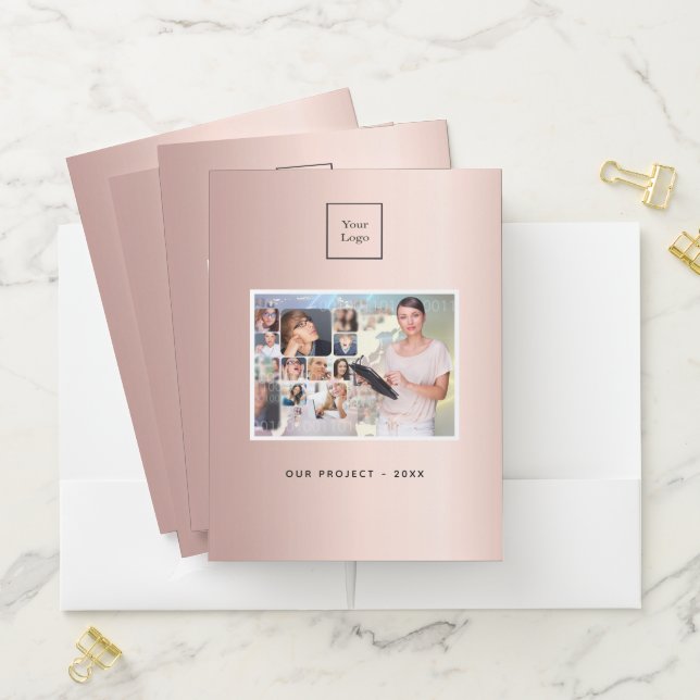 Rose gold photo QR code logo business Pocket Folder (In Situ)