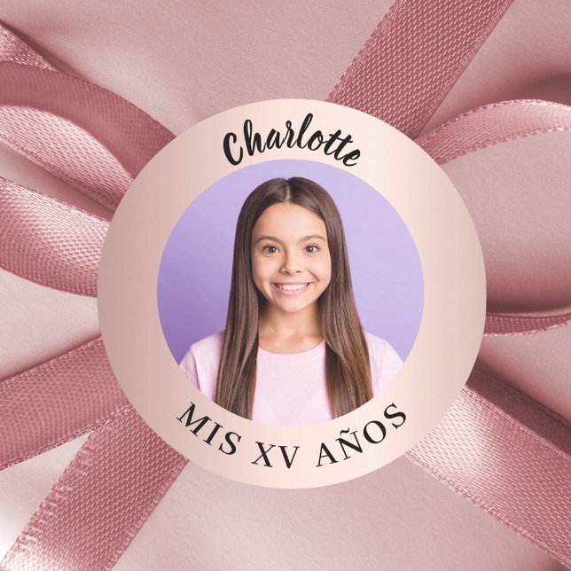 Rose gold photo Quinceanera Classic Round Sticker (Creator Uploaded)