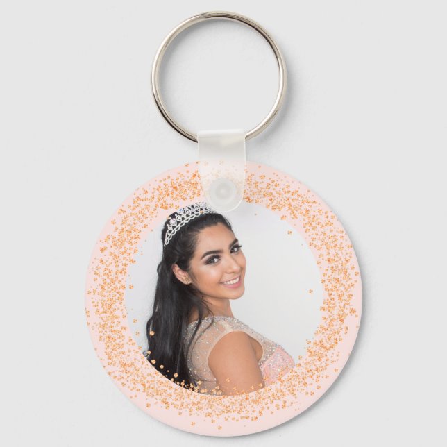 Rose gold photo sparkles girl keychain (Front)