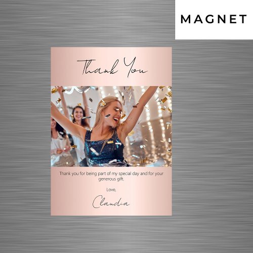 Rose gold photo thank you magnet card