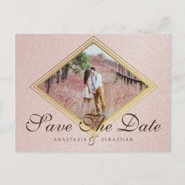 Rose Gold Photo Wedding Save The Date Announcement Postcard (Front)
