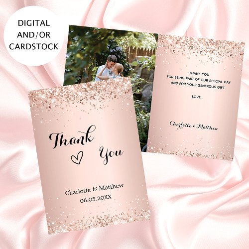 Rose gold photo wedding thank you card