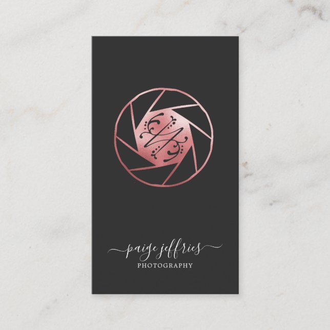 Rose Gold Photographer Logo Business Card (Front)