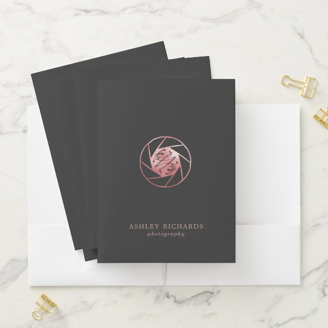 Rose Gold Photographer Logo Personalized Pocket Pocket Folder (In Situ)