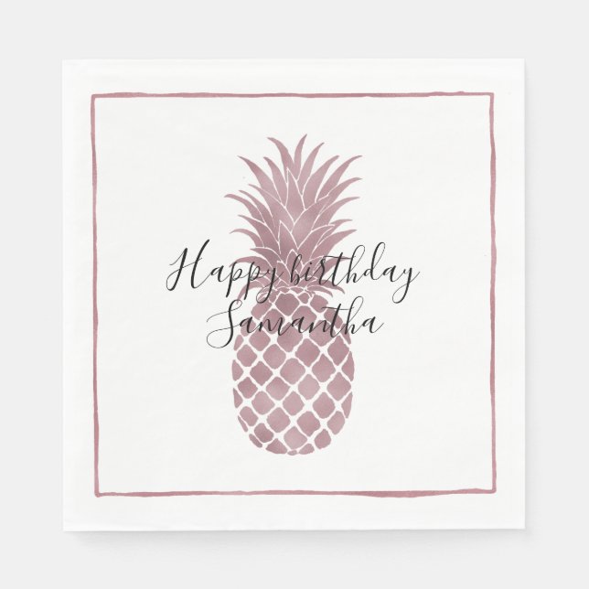 Rose Gold Pineapple Birthday Paper Napkins (Front)