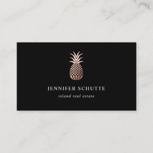 Rose Gold Pineapple Chic Black Island Realty Group Business Card