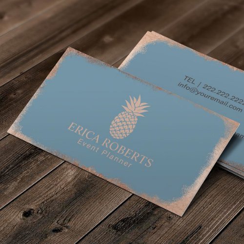 Rose Gold Pineapple Dusty Blue Event Planning Business Card