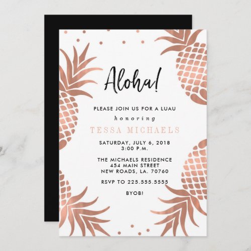 Rose Gold Pineapple Luau Party Invitations