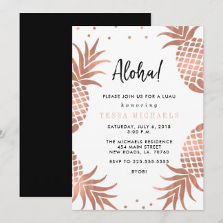Rose Gold Pineapple Luau Party Invitations