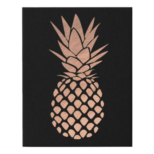 rose gold pineapple on black background faux canvas print