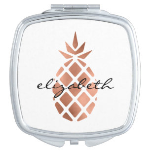 Rose Gold Pineapple Personalized Compact Mirror