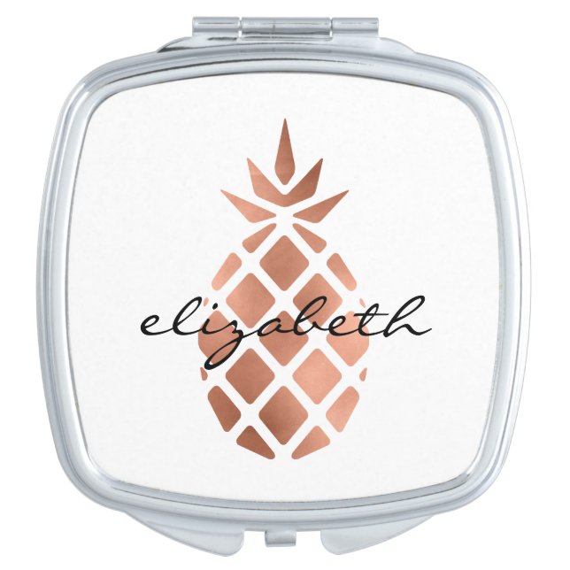 Rose Gold Pineapple Personalized Compact Mirror (Front)