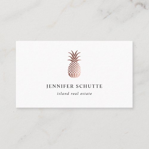 Rose Gold Pineapple Pink Modern Real Estate Agent Business Card