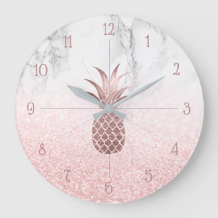 Rose Gold Pineapple+Snow Bokeh+Marble Large Clock