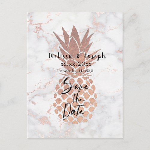 rose gold pineapple tropical wedding save the date announcement postcard