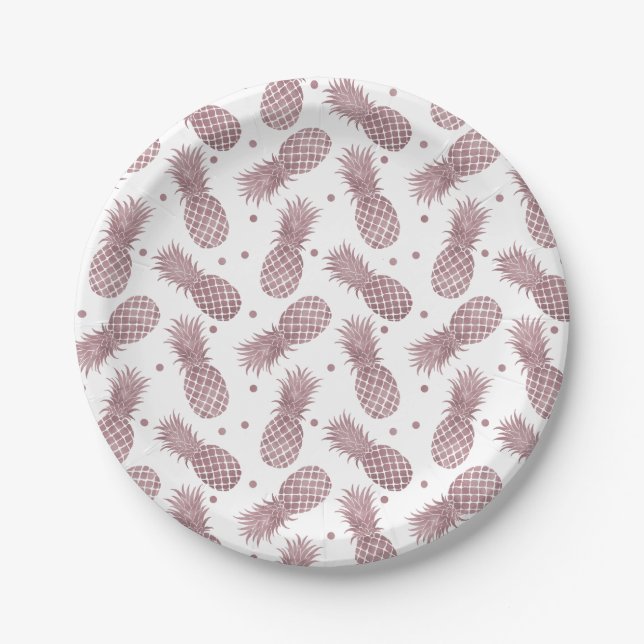 Rose Gold Pineapples Birthday Paper Plates (Front)
